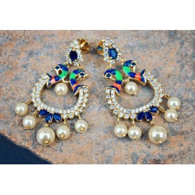 Meenakari Peacock Dangler Earrings with Sapphires